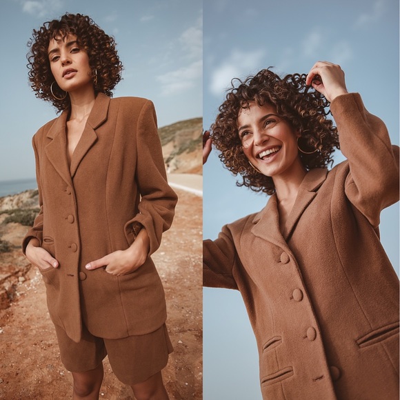 1980s Vintage Brown Wool Blazer and Shorts Set